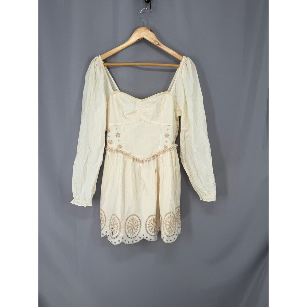American Eagle Outfitters Dress Womens M White Embroidered Smocked Mini Boho